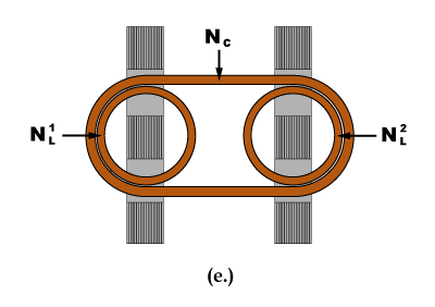 Illustration of dual EI core saturable reactor element with common control winding.